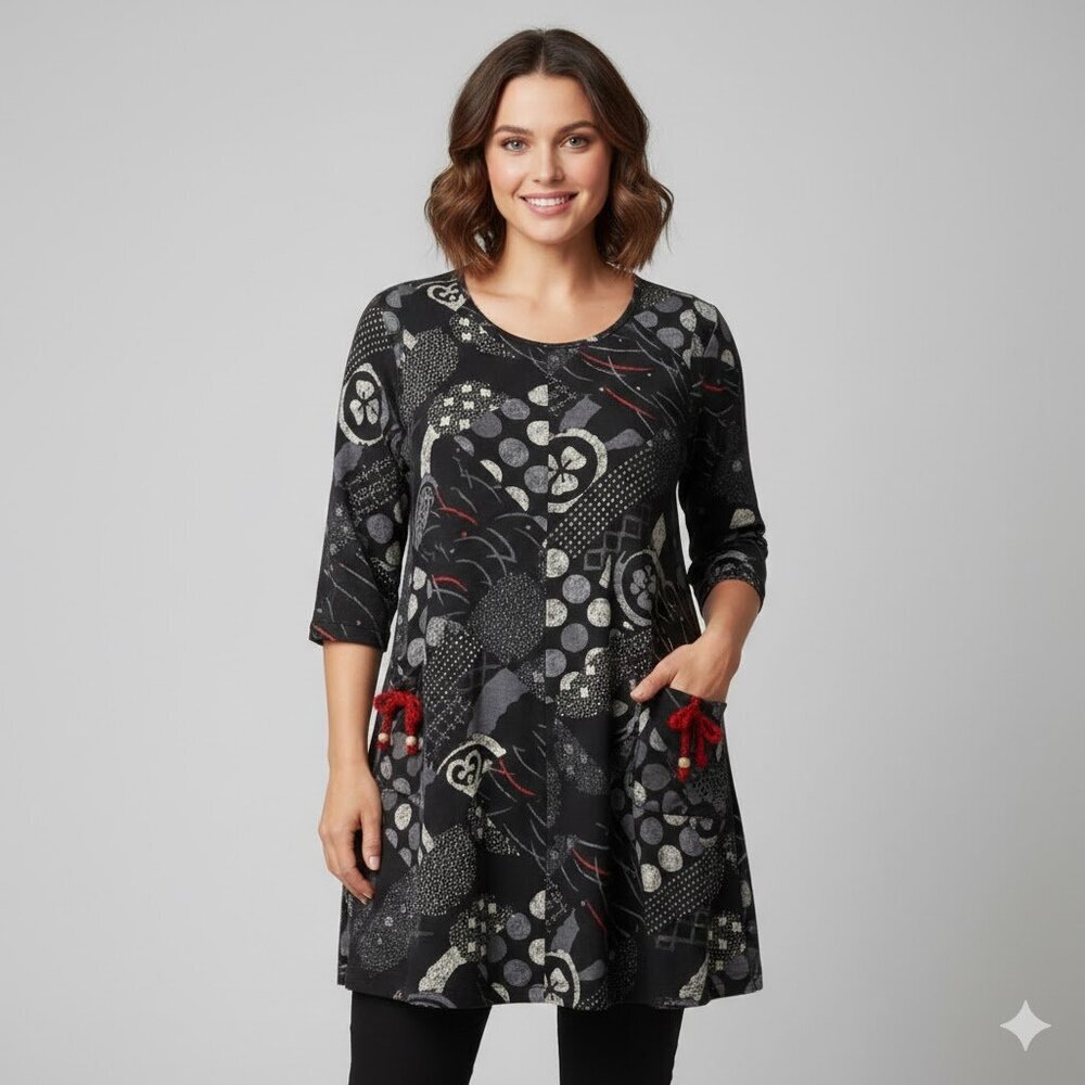 Black and Red Patterned Tunic